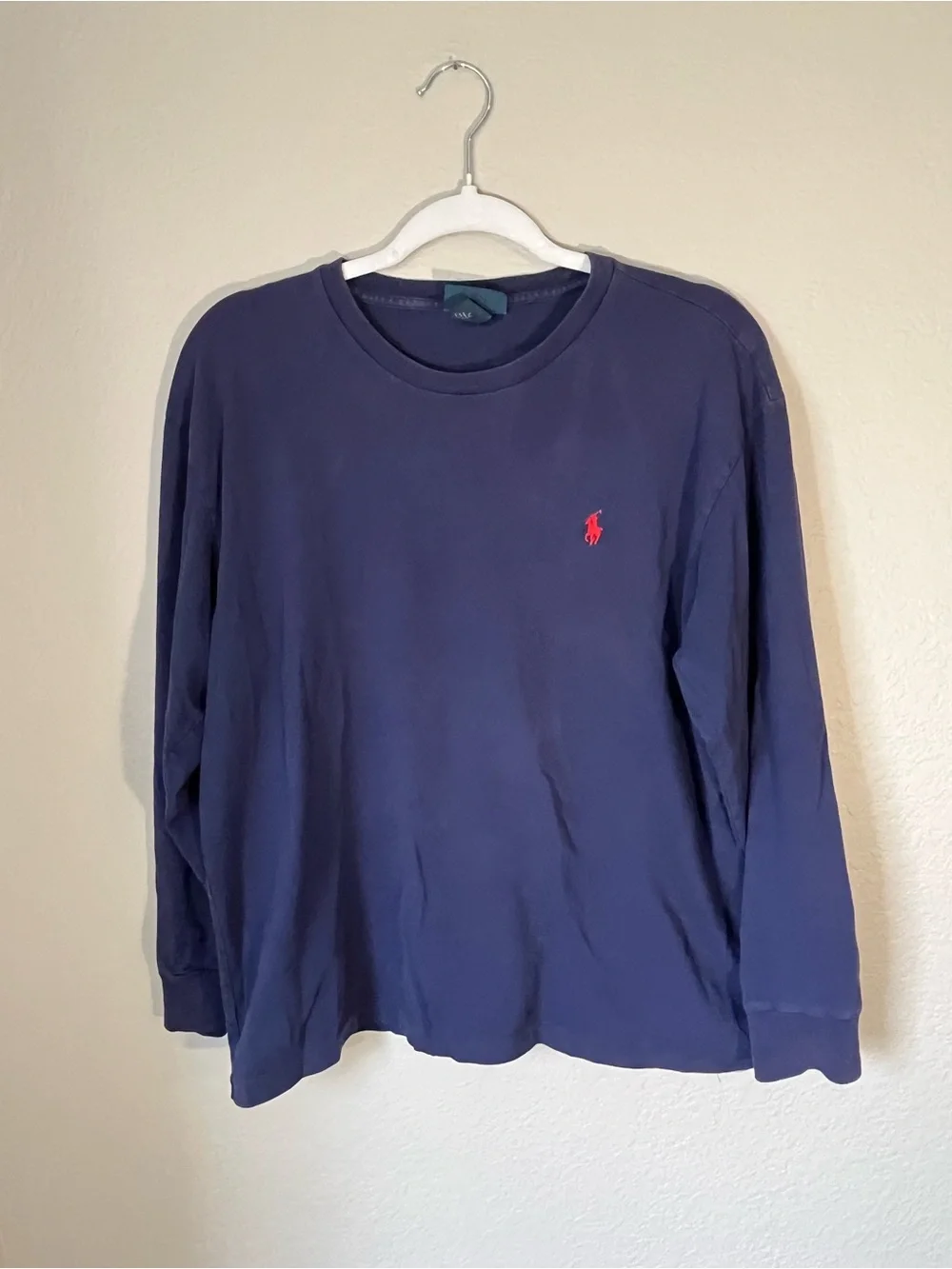 Polo Ralph Lauren Long Sleeve T Shirt Navy Red Pony Logo 100% Cotton Men's M